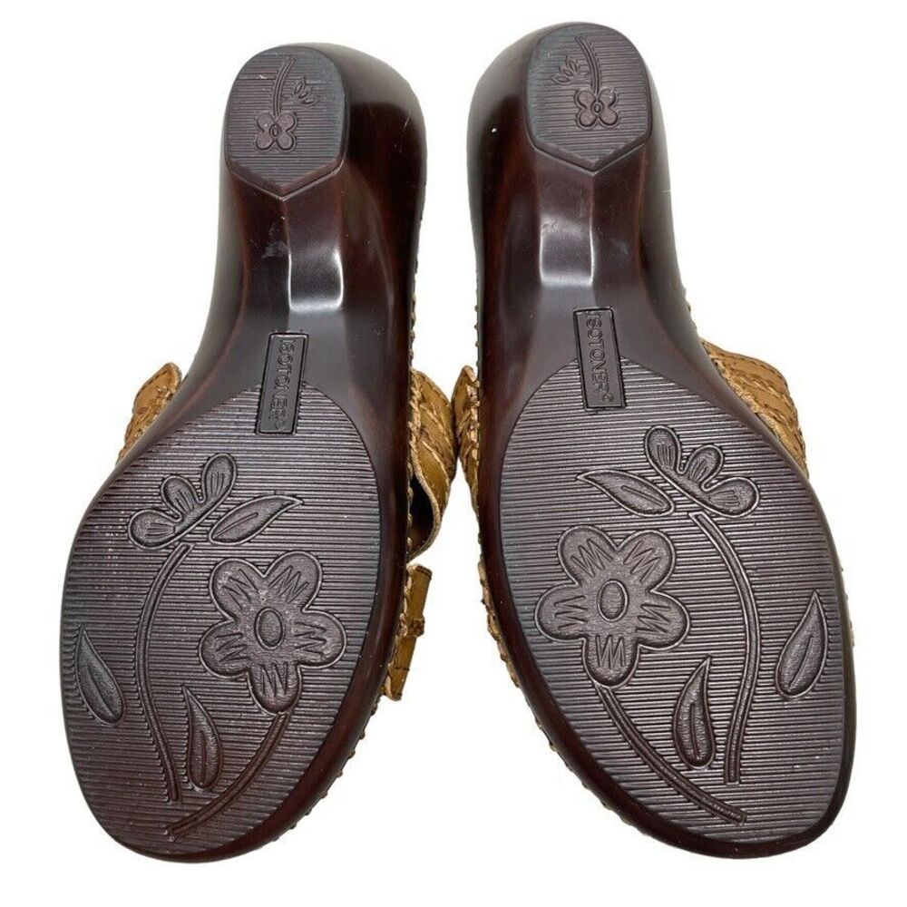 Isotoner Brown Leather Braided Detail Slip On Wedge Heel Sandals Slides Size 8.5 - Picture 8 of 12